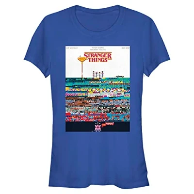 Image of Stranger Things Women&#039;s Pixel Short Sleeve T Shirt, Royal Blue, M
