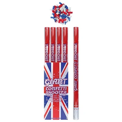 Image of Henbrandt Single Giant 80cm Union Jack Confetti Cannons with Blue, White and Red Biodegradable Paper Celebration Shooters Party Supplies Great British Decorations