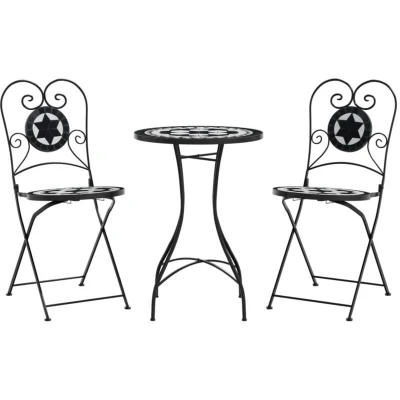 Image of vidaXL Mosaic Bistro Set Black and White Iron Ceramic