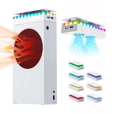 Image of Mcbazel Xbox Series S Cooling Fan with Dust Cover,Xbox System 7 RGB Light Effects, Support 4000/4300/4500 RPM/USB Data Transfer/Charging Port/Dual Cooler for White