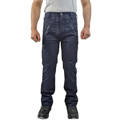 Image of DURUS WORKWEAR Mens Durable Water Repellant Work Action Trousers with Knee Pad Pockets YKK Zip Navy