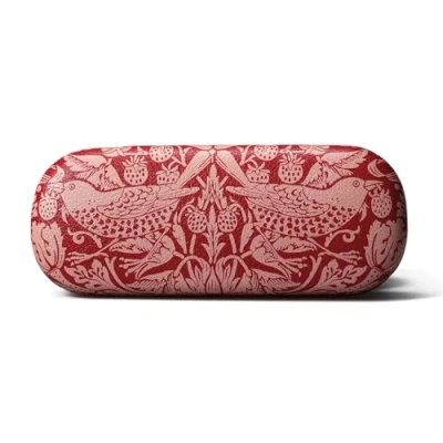 Image of Half Moon Bay Strawberry Thief William Morris Raspberry Red 6.5 x 2.7 Inch Polyurethane Eyeglass Protective Hard Case, Red,