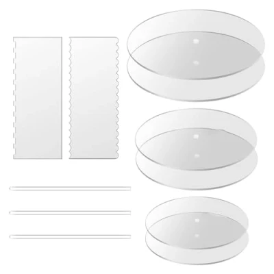 Image of Jimenez Acrylic Round Cake Disk Set,Acrylic Discs Set,Comb Scrapers,Dowel Rods,Icing Scraper Smoother