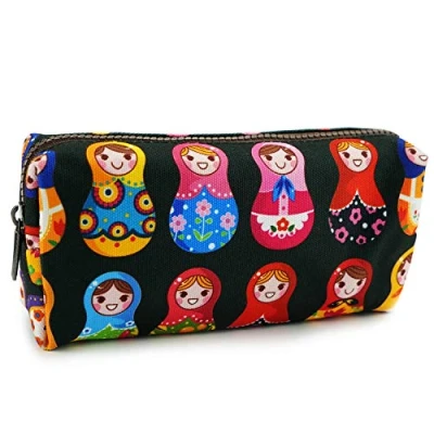 Image of LParkin Cute Matryoshka Doll Bag Canvas Pencil Case Zipper Pouch Small Cosmetic Russian Purse Teacher Gift Stationary Box Gadget Make Up Kawaii
