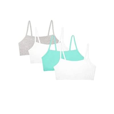 Image of Fruit of the Loom Women&#039;s Spaghetti Strap Cotton Pullover Sports Bra Value Pack, Mint chip/White/Grey Heather/White, 6 (Pack 4)