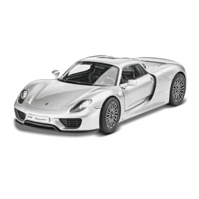 Image of Revell Model Set 67026 Porsche 918 Spyder 1:24 Scale Unbuilt/Unpainted Plastic Kit with Contacta Professional Glue, Paintbrush &amp; Selected Aqua Color Paints
