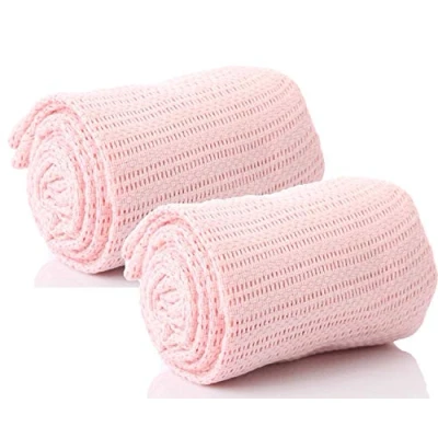 Image of DUDU N GIRLIE 2 x Baby Cellular Blanket Extra Soft 100% Cotton Blankets for Moses Basket, Travel cot, Nursery &amp; Pram. Super Cosy, Lightweight and Breathable 70 90 cm, Pink.