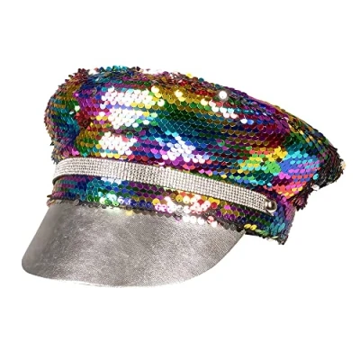 Image of Boland 44759 Rainbow Hat with Reversible Sequins, Silver or Multicoloured, for Adults, Headwear, Hat, CSD, Carnival, Theme Party