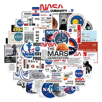 Image of 50Pcs Space Explorer NASA Stickers Water Bottles Laptop Phone Skateboard Car Computer Astronaut Spaceman Universe Planet Vinyl Waterproof Aesthetic Pack for Teens Kids Adults