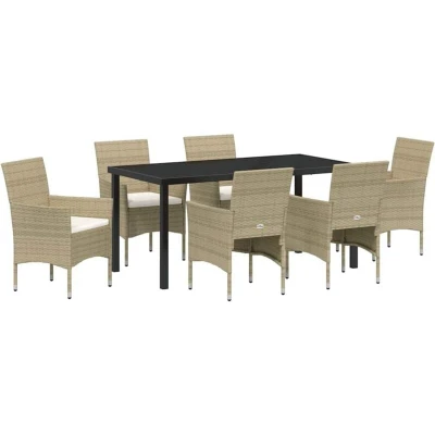 Image of vidaXL 7 Piece Garden Dining Set Beige Poly Rattan