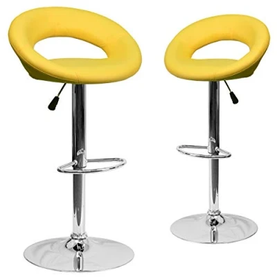 Image of Flash Furniture 2 Pack Contemporary Vinyl Rounded Orbit Style Back Adjustable Height Barstool with Chrome Base, Yellow, Set of