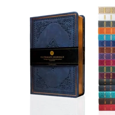 Image of VICTORIA&#039;S JOURNALS Leatherette Vintage Journal Hard Cover Lined Notebook Old Looking Travel Pocket Diary, Mini B6 Size 6.5&#039;&#039; x 4.7&#039;&#039;