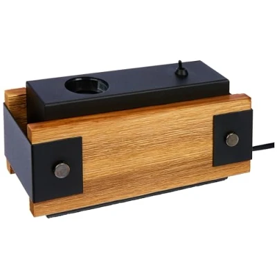 Image of Eglo Layham Table Lamp, 1 Bulb Vintage, Industrial, Retro, Bedside Lamp Made of Steel and Wood, Living Room in Black, Natural, with Switch, E27 Socket