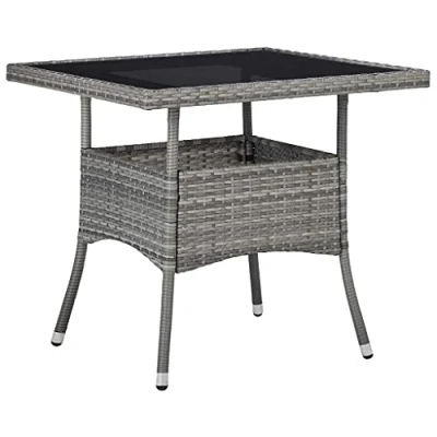 Image of vidaXL Outdoor Dining Table Home Garden Bistro Backyard Patio Balcony Deck Picnic Bar Meal Furniture Grey Poly Rattan and Glass
