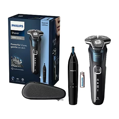 Image of Philips Wet &amp; Dry Electric Shaver Series 5000 with Pop up Trimmer, Travel Case, Nose Trimmer and Full LED Display S5889/11