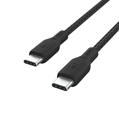 Image of Belkin USB Type C to Cable, 100W Power Delivery IF Certified 2.0 Charger Cable with Double Braided Nylon Exterior for iPhone 16, 15, iPad, MacBook, Galaxy, Pixel and More 3 m, black