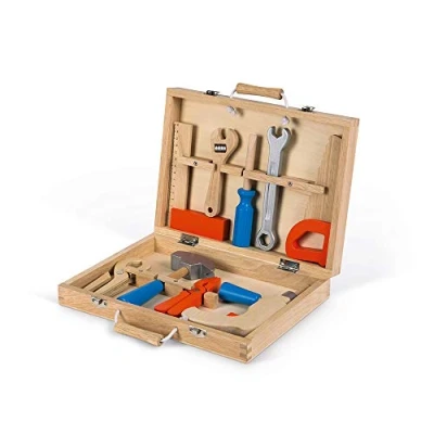 Image of Janod Brico&#039;Kids Toolbox Wooden Diy Tools for Kids Imitation Toy 9 Accessories Included from 3 Years Old, J06481