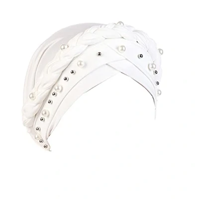 Image of JDYaoYing Twisted Braid African Turban for Women Headwrap Beanie Cap Hair Cover Hat White