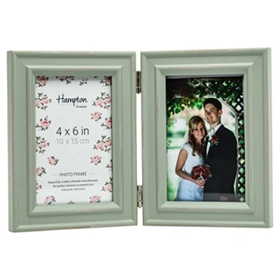 Image of Hampton Frames PALOMA Hinged Double 4x6 (10x15cm) Sage Green Picture Photo Frame Glass PAL301904S