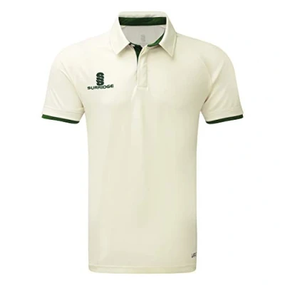 Image of Surridge Sports Men Ergo Short Sleeve Cricket Shirt Green, Small