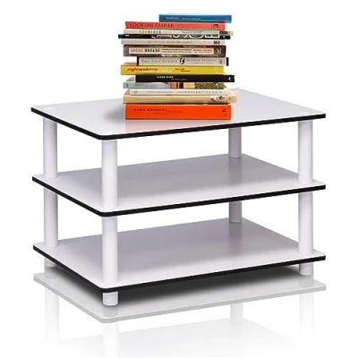 Image of FURINNO 3 Tier No Tools Coffee Table, Wood, White/White, One Size,39.6 x 59.9 39.6 cm