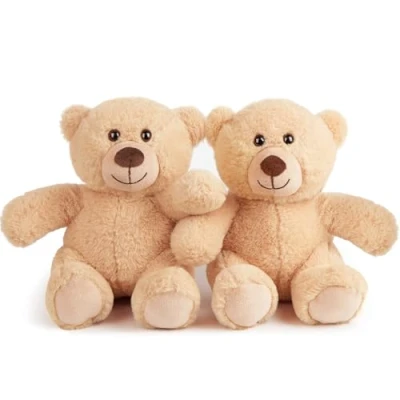 Image of LotFancy Teddy Bear Stuffed Animal 2 Pack, 25cm Small Bulk, Baby Plush Toy for Shower Decoratin, Easter Gift