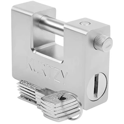 Image of Kurtzy Heavy Duty 1kg Padlock with 5 Keys Hardened Solid Steel Hardware Monoblock Lock 12mm Thick Shackle Protect Garages, Containers, Sheds, Shutters, Lockers, Gates and Warehouses