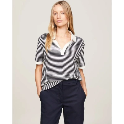 Image of Tommy Hilfiger Relax Open Placket Lyocell Womens Polo White Size Small