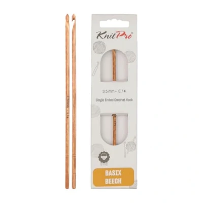 Image of KnitPro Basix Birch: Crochet Hooks: Single Ended: 15cm x 3.50mm, Birchwood, Multi Colour, 10mm