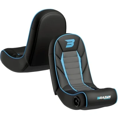 Image of BraZen Sabre 2.0 Bluetooth Floor Rocker Gaming Chair with Speaker Sound Foldable Kids Video Games Blue