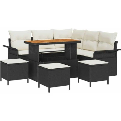 Image of vidaXL 9 Piece Garden Sofa Set with Cushions Black Poly Rattan Acacia