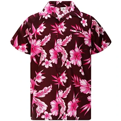Image of King Kameha Men&#039;s Hawaiian Shirt Button Up Beach Wear Tropical Flowers Quick Dry Caribbean, Mono Flowers, Purple Pink, L