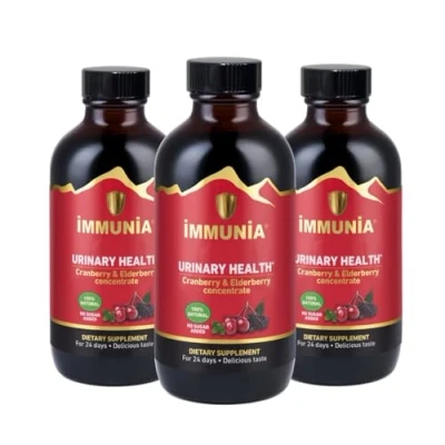 Image of Immunia Urinary Health. Cranberry &amp; Elderberry Concentrate. Fruits from Canada. Natural Antioxidant. Delicious Taste. 5 ml/Day. 3 Pack