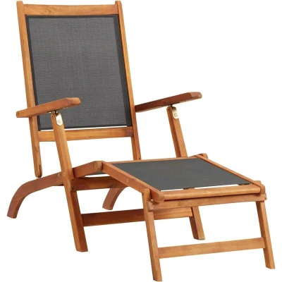 Image of vidaXL Outdoor Deck Chair Solid Acacia Wood and Textilene