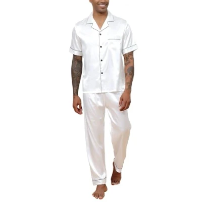 Image of Reliwel Mens Pyjamas Set Silk Short Sleeve Button down Shirt and Long Pants Silky Pjs Notch Collar Loungewear Sleepwear Nightwear S Xxl Purple