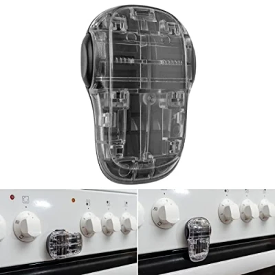 Image of Oven Door Child Safety Lock, 1 pc, Transparent Black, with Special Heat Resistant Adhesive, Double Button, Easy to Install, Baby Front Childproof Cooker Stove Guard for Toddler