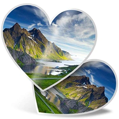 Image of 2 x Heart Stickers 7.5 cm Norway Landscape Mountain Fjord Fun Decals for Laptops,Tablets,Luggage,Scrap Booking,Fridges, 13013