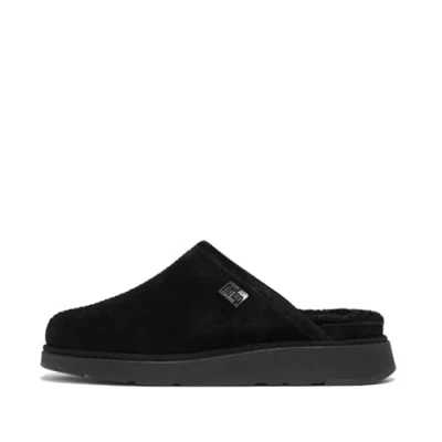 Image of Fitflop GEN FF Mens Shearling Lined Suede Slippers Shoe, Black, 7 UK