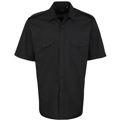 Image of Premier Short Sleeve Pilot Shirt 3 Colours / 14.5&quot; 19&quot; Collar Black 14.5