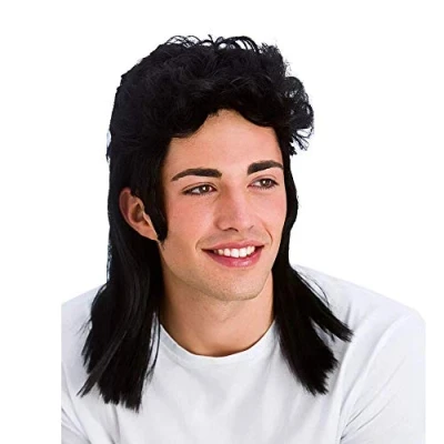 Image of Wicked Costumes Adult Black 80&#039;s Mullet Fancy Dress Wig