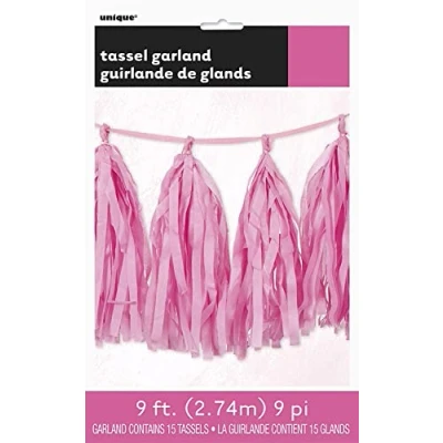 Image of Unique Party 62953 9ft Tissue Paper Hot Pink Tassel Garland