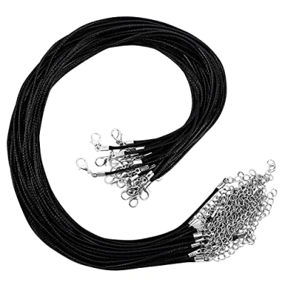 Image of Kurtzy 25 Pack Black Polyester Necklace Cord with Chain and Lobster Clasp 42.5cm / 16.73 Inches Bulk DIY Jewellery Making Rope for String Pendant Necklaces, Bracelets &amp; Anklets