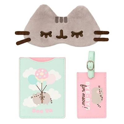 Image of Grupo Erik Pusheen Travel Set Passport Holder, Luggage Tag and Sleep Mask Gifts Merchandise Cute for Cat Lovers