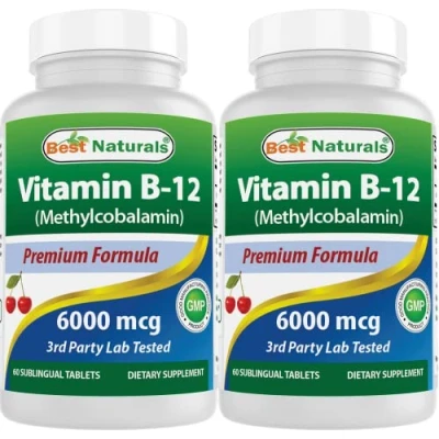 Image of Best Naturals Vitamin B 12 as Methylcobalamin (Methyl B12), 6000 mcg 60 Sublingual Tablets (60 Count (Pack of 2))