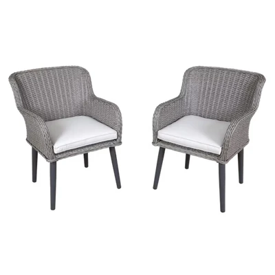 Image of Dellonda Buxton Rattan Wicker Outdoor Dining Armchair with Cushions, Set of 2, Grey DG76