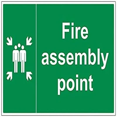 Image of V Safety 17003BQ R Fire Assembly Point With Family Sign Landscape 600mm x 400mm 1mm Rigid Plastic, Green