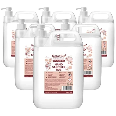Image of 80% Alcohol Hand Sanitiser Liquid Rub with Pump 6x 5L Litre Kills 99% Bacteria, Germs Sanitizer (Pack of 6)