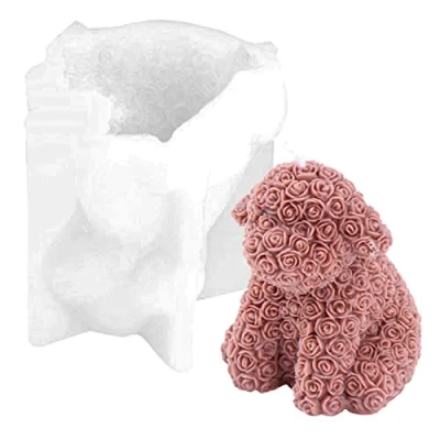 Image of Bear Mold Valentine&#039;s Day Flower Animal Candle Making Molds Candles Resin Mould Epoxy Casting Aromatherapy Candles, Wax, Soaps