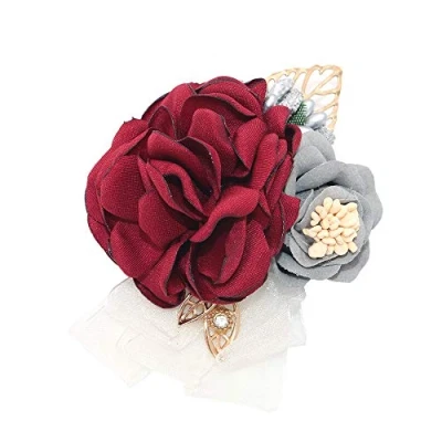 Image of Shiwaki wedding supplies decoration girl bridesmaid boutonniere prom party Small tea rose corsage gift (Wine red)