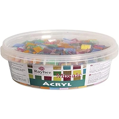 Image of Rayher Acrylic Mosaic Tiles for Arts and Crafts, Plastic Crafting in the Size 1x1cm, approx. 1200 Pieces, 300g Glitter 14791999